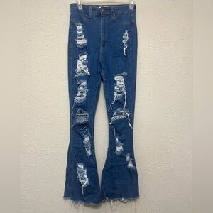 Aphrodite Blue Flare Distressed Jeans